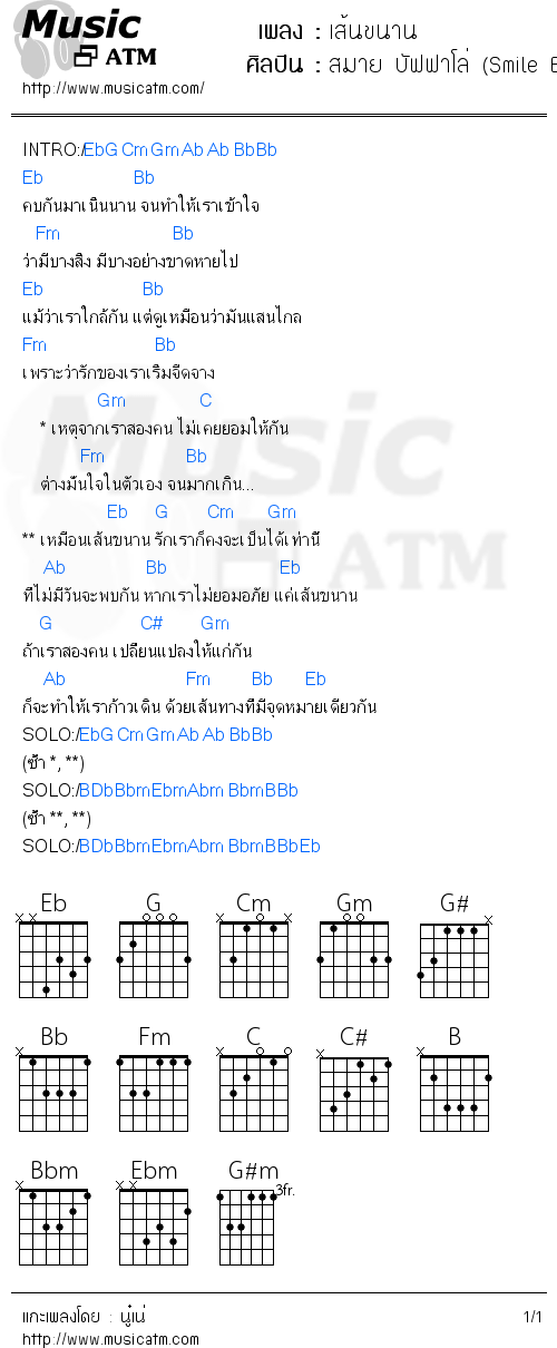 คอร์ดเพลง เส้นขนาน  - สมาย บัฟฟาโล่ (Smile Buffalo) | คอร์ดเพลงใหม่