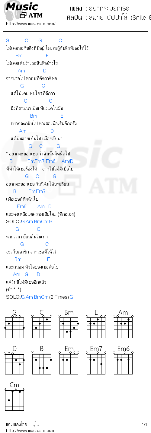 คอร์ดเพลง อยากจะบอกเธอ