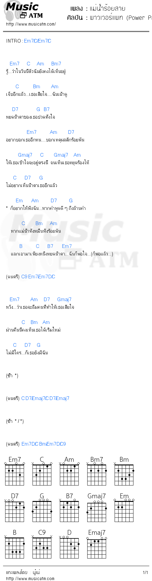 คอร์ดเพลง แม่น้ำร้อยสาย - พาวเวอร์แพท (Power Pat) | คอร์ดเพลงใหม่