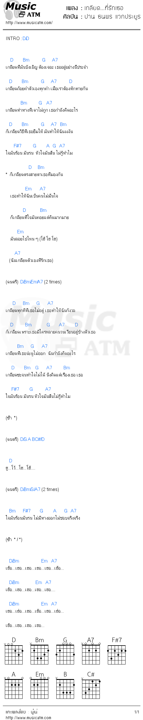 คอร์ดเพลง เกลียด...ที่รักเธอ