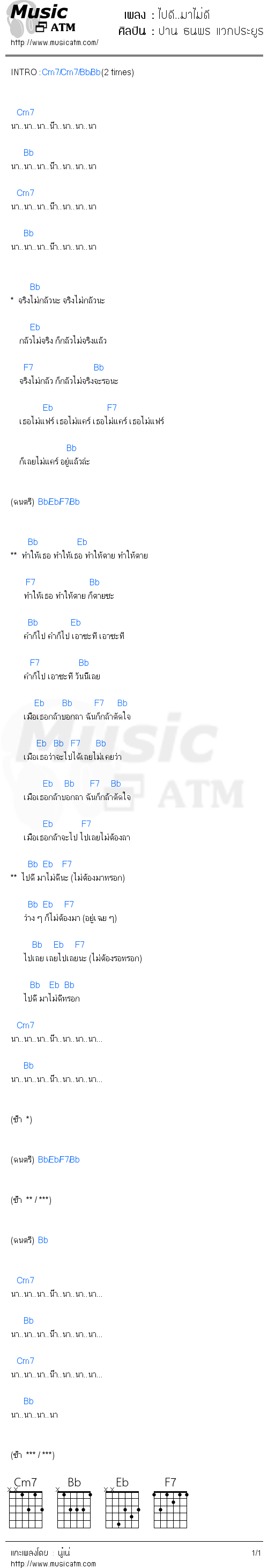 คอร์ดเพลง ไปดี..มาไม่ดี