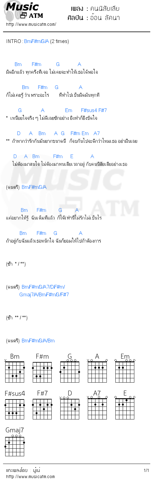 คอร์ดเพลง คนนิสัยเสีย