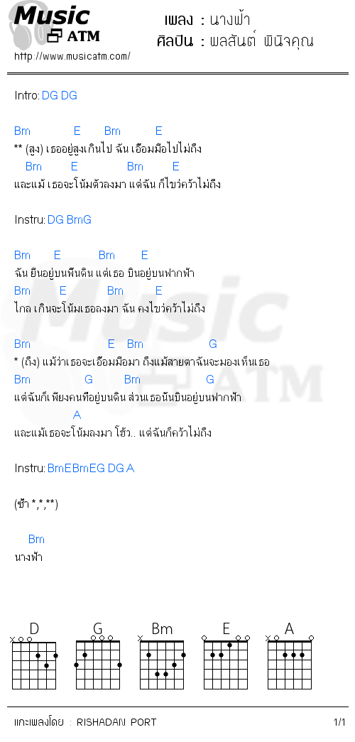 คอร์ดเพลง นางฟ้า - พลสันต์ พินิจคุณ | คอร์ดเพลงใหม่