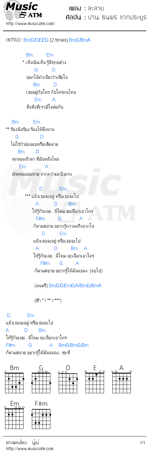 คอร์ดเพลง ละลาย 