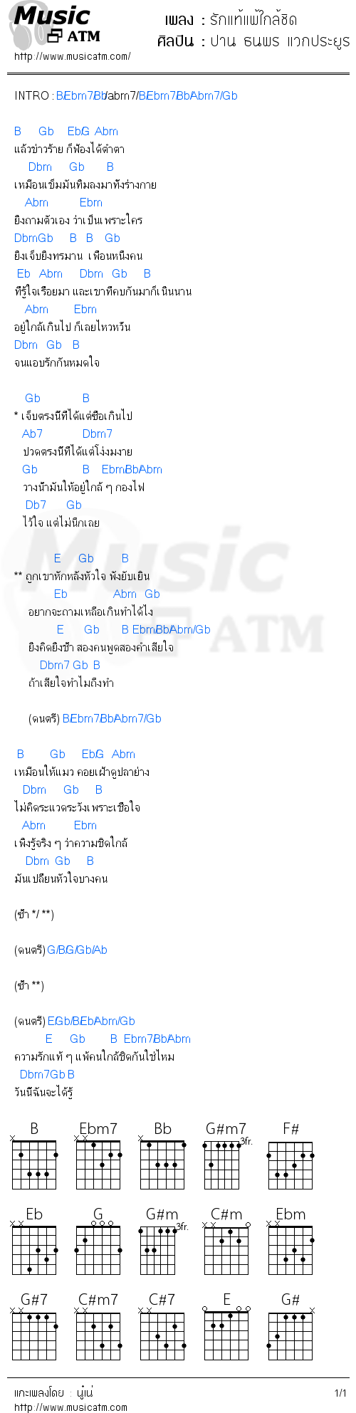 คอร์ดเพลง รักแท้แพ้ใกล้ชิด