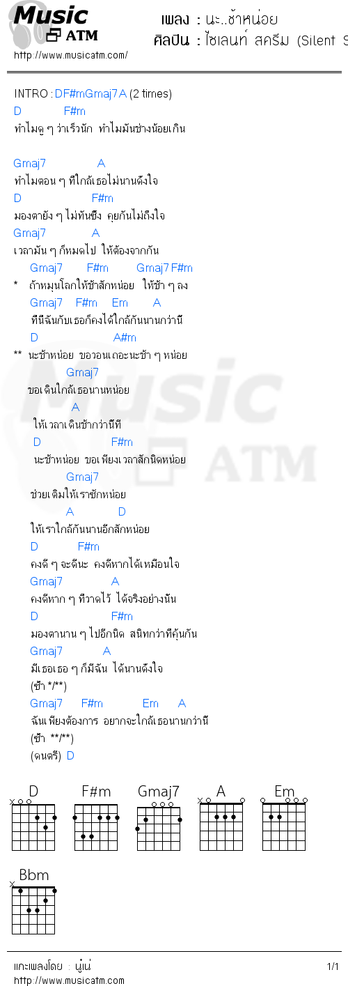 คอร์ดเพลง นะ..ช้าหน่อย