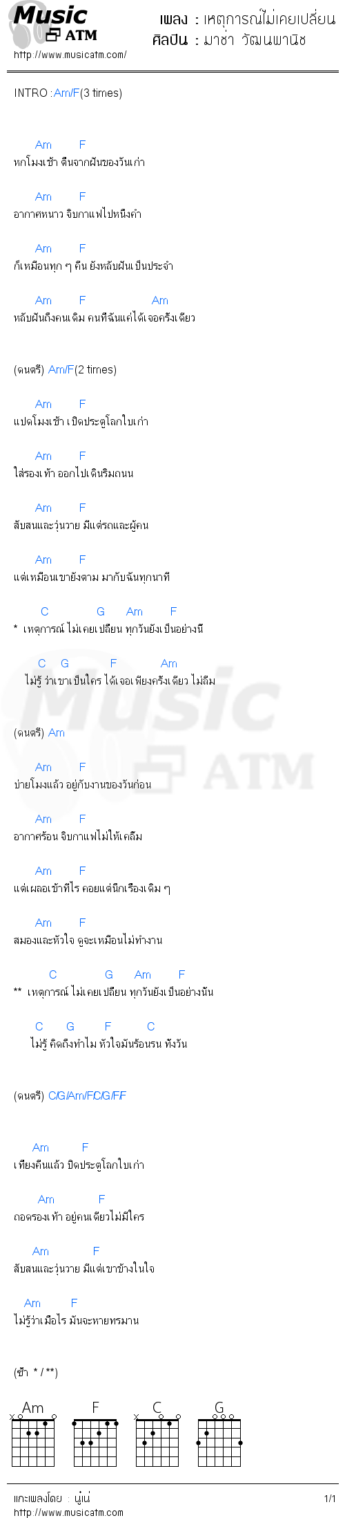 คอร์ดเพลง เหตุการณ์ไม่เคยเปลี่ยน