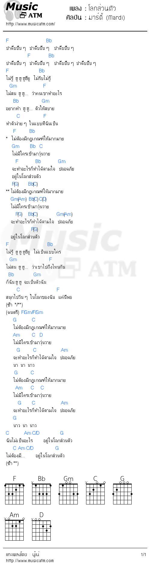 คอร์ดเพลง โลกส่วนตัว - มาร์ดี้ (Mardi) | คอร์ดเพลงใหม่