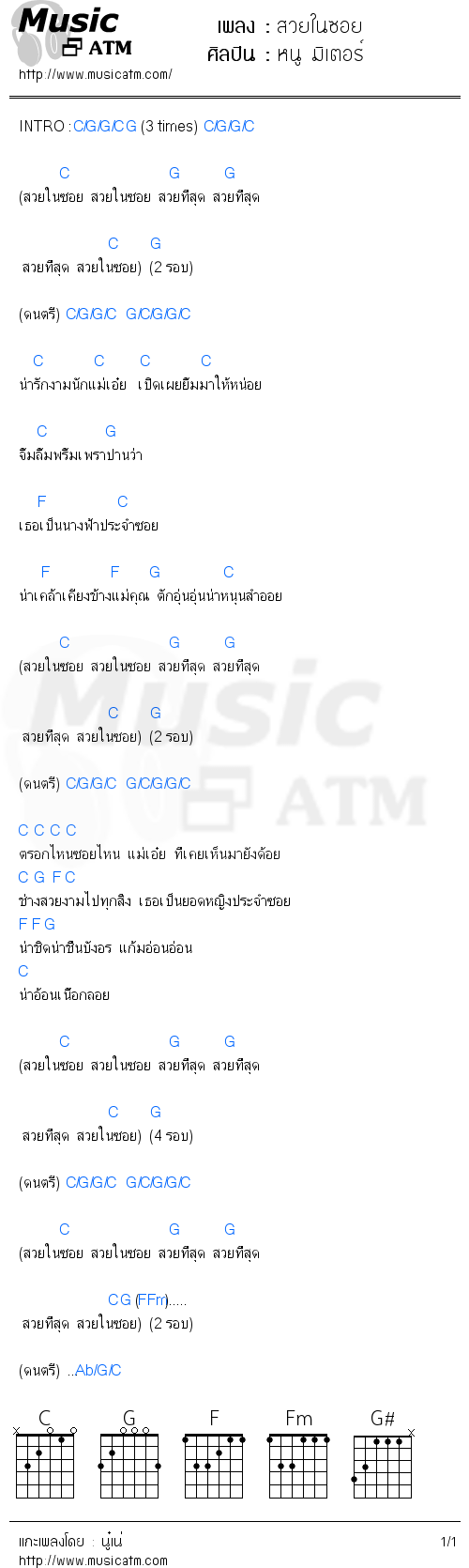 คอร์ดเพลง สวยในซอย - หนู มิเตอร์ | คอร์ดเพลงใหม่