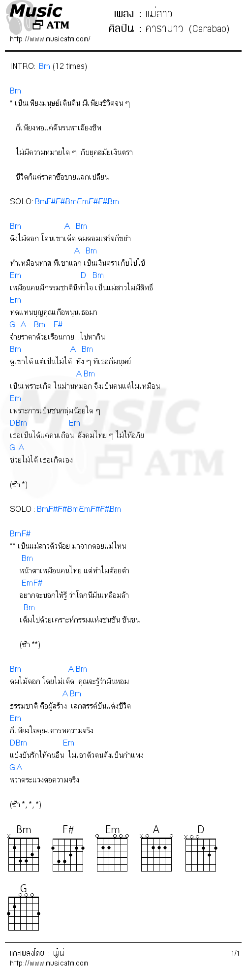 คอร์ดเพลง แม่สาว