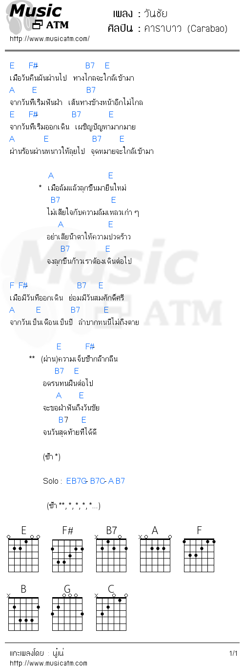 คอร์ดเพลง วันชัย