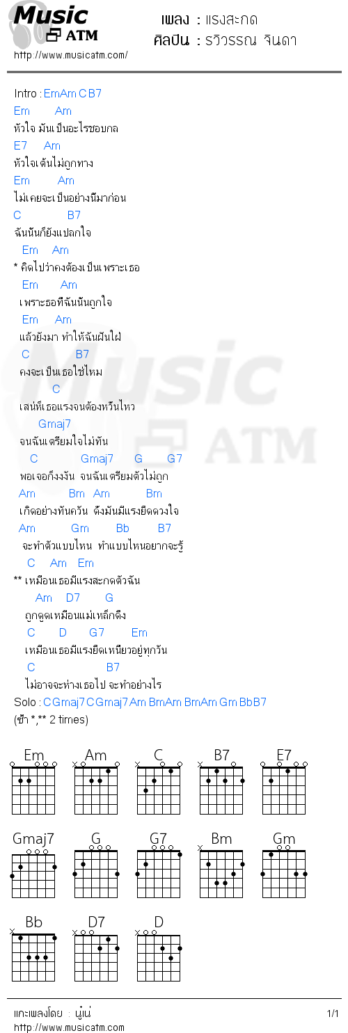 คอร์ดเพลง แรงสะกด