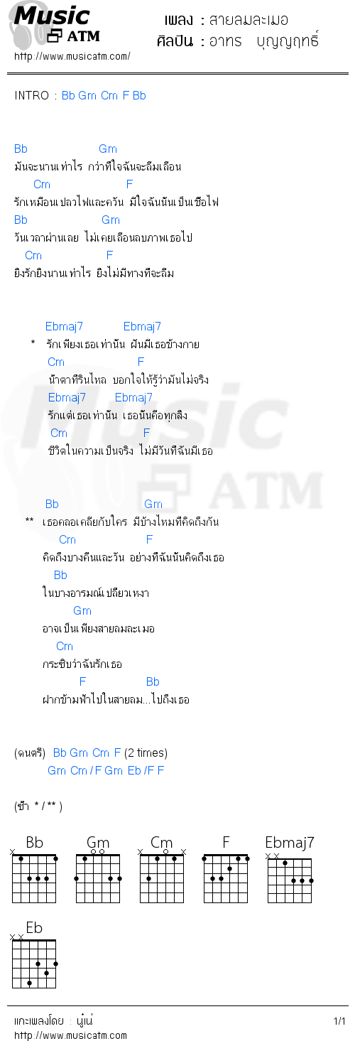 คอร์ดเพลง สายลมละเมอ