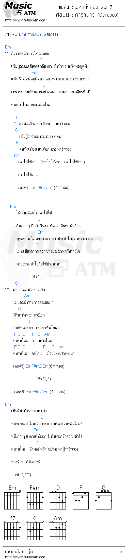 คอร์ดเพลง มหาจำลอง รุ่น 7