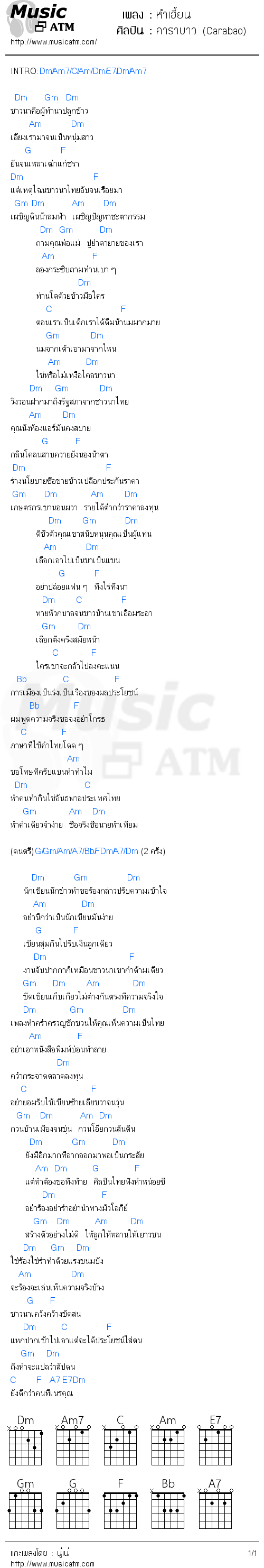 คอร์ดเพลง หำเฮี้ยน - คาราบาว (Carabao) | คอร์ดเพลงใหม่