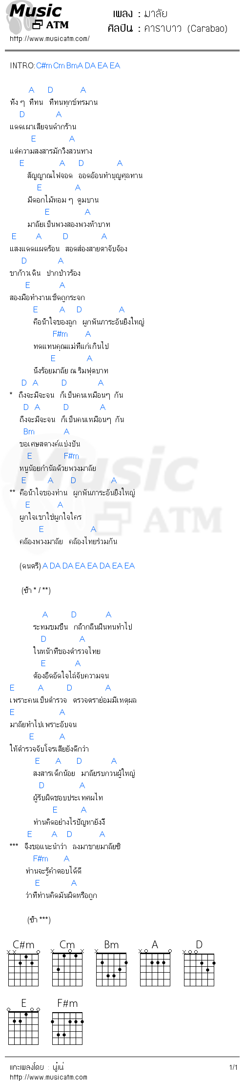 คอร์ดเพลง มาลัย 