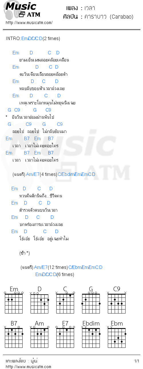 คอร์ดเพลง เวลา 