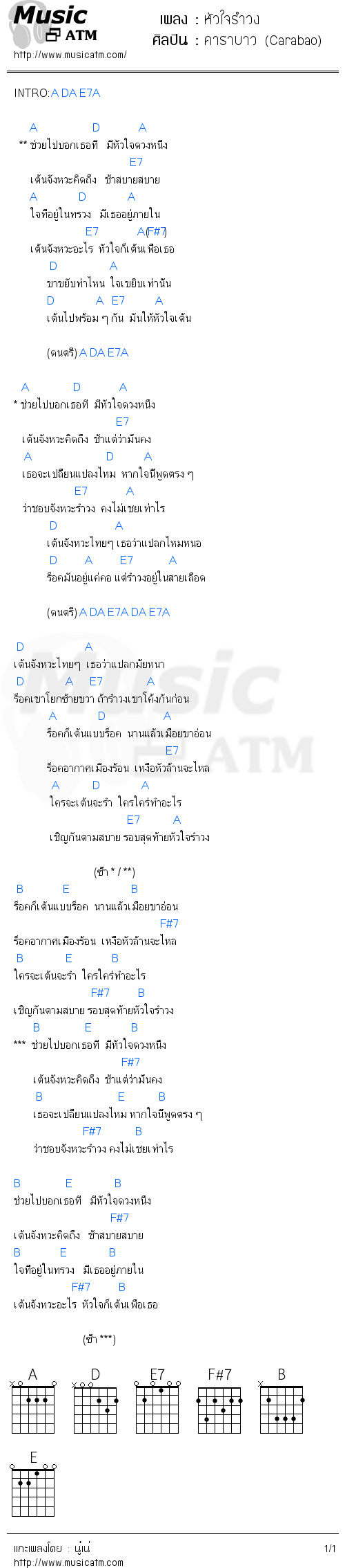 คอร์ดเพลง หัวใจรำวง