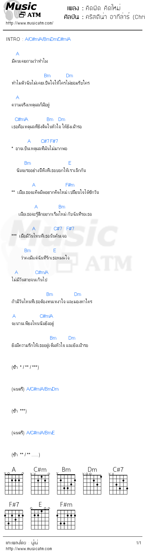 คอร์ดเพลง คิดผิด คิดใหม่