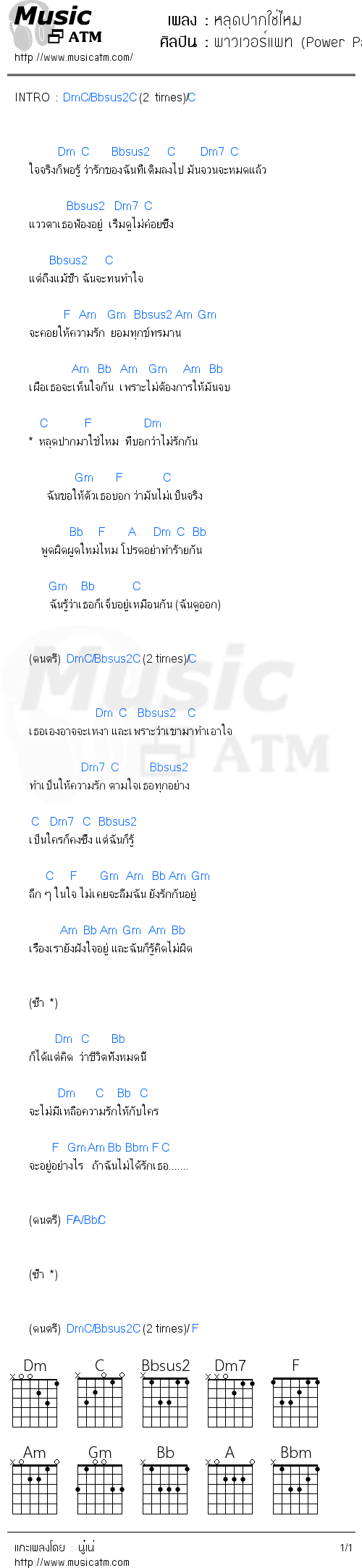 คอร์ดเพลง หลุดปากใช่ไหม - พาวเวอร์แพท (Power Pat) | คอร์ดเพลงใหม่