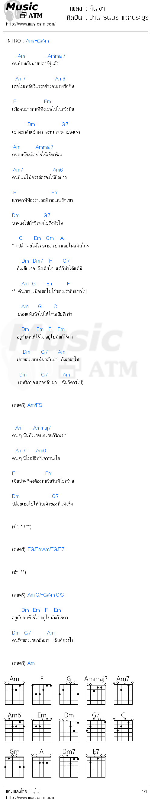 คอร์ดเพลง คืนเขา