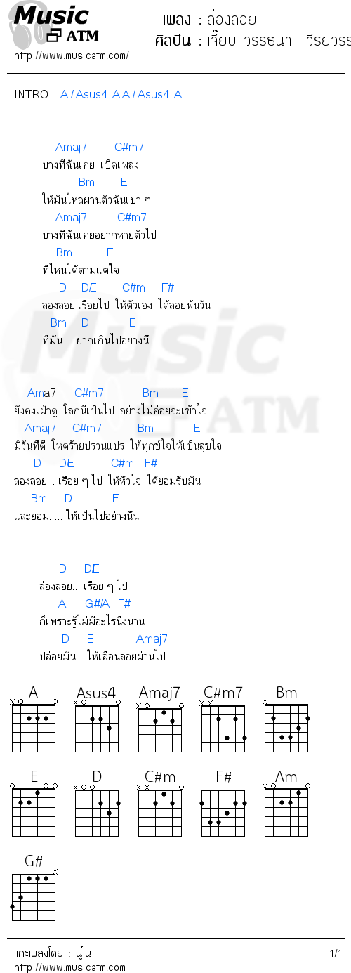 คอร์ดเพลง ล่องลอย