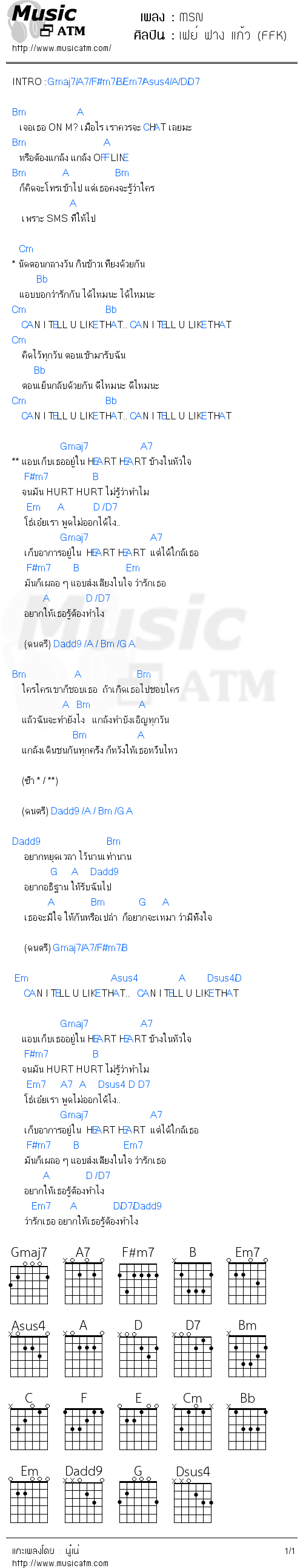 คอร์ดเพลง MSN - เฟย์ ฟาง แก้ว (FFK) | คอร์ดเพลงใหม่