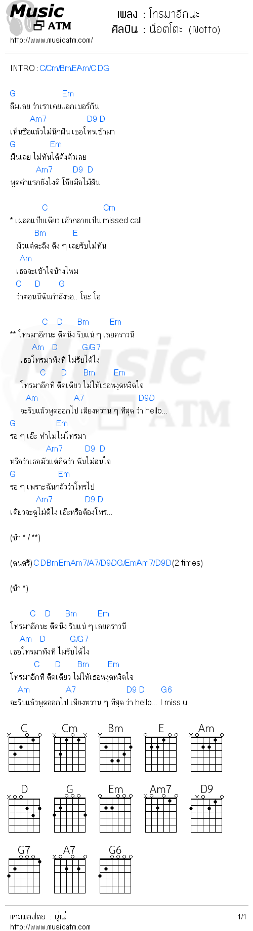 คอร์ดเพลง โทรมาอีกนะ