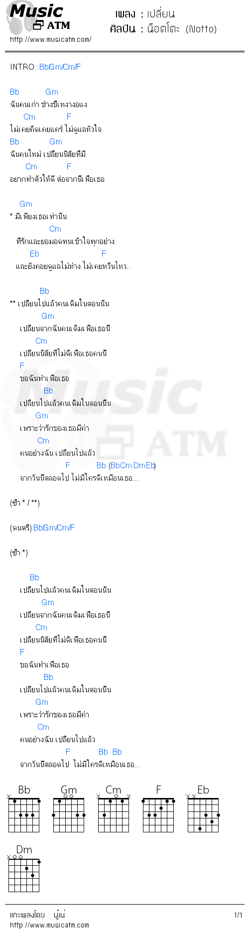 คอร์ดเพลง เปลี่ยน 