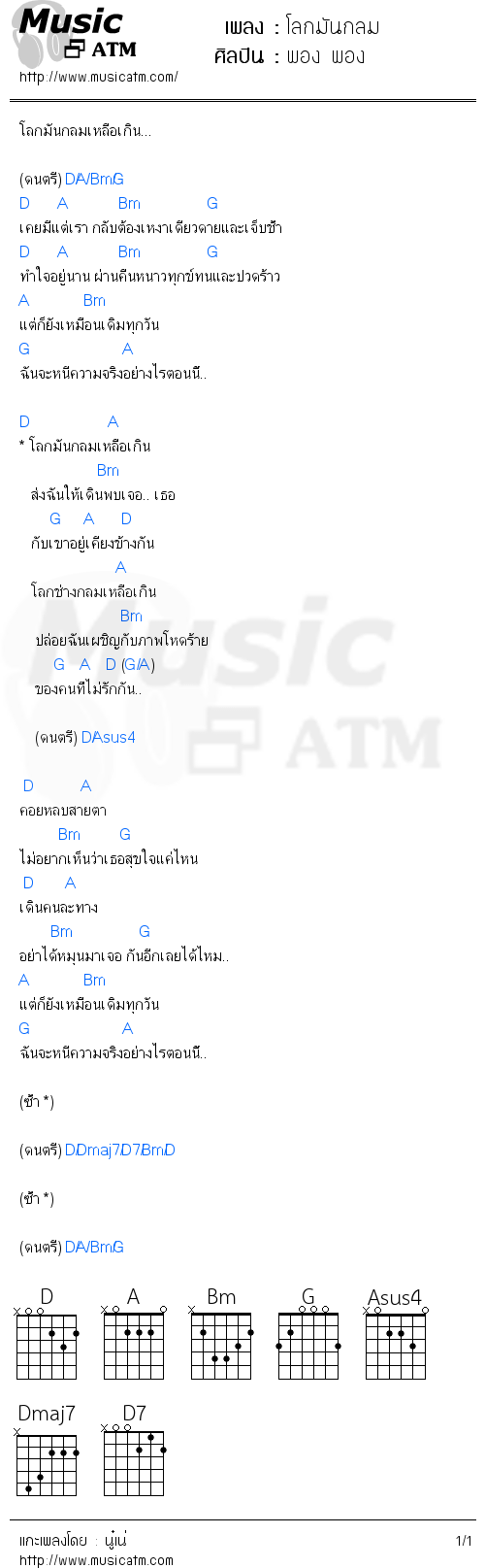 คอร์ดเพลง โลกมันกลม