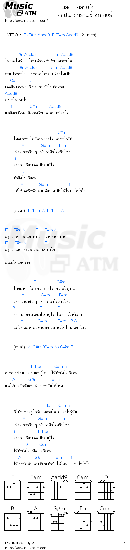 คอร์ดเพลง หลายใจ - ทรานซ์ ซิสเตอร์ | คอร์ดเพลงใหม่