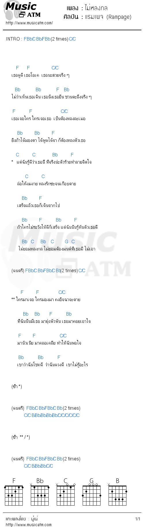 คอร์ดเพลง ไม่หลงกล