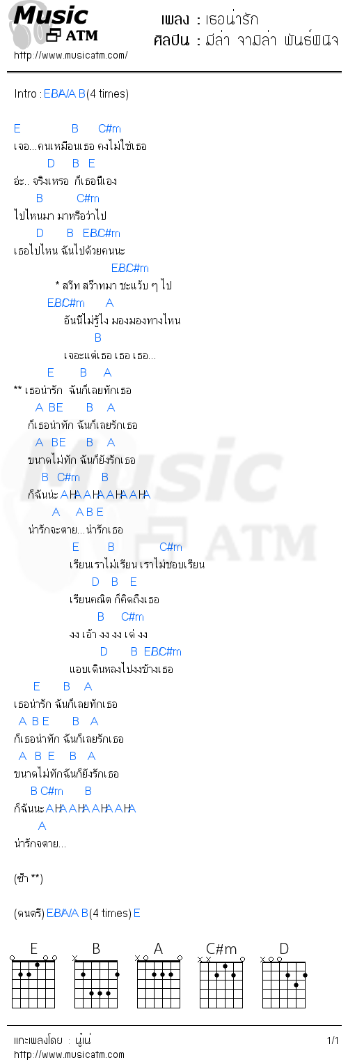 คอร์ดเพลง เธอน่ารัก