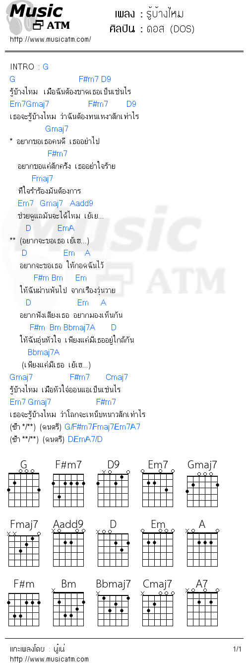 คอร์ดเพลง รู้บ้างไหม - ดอส (DOS) | คอร์ดเพลงใหม่