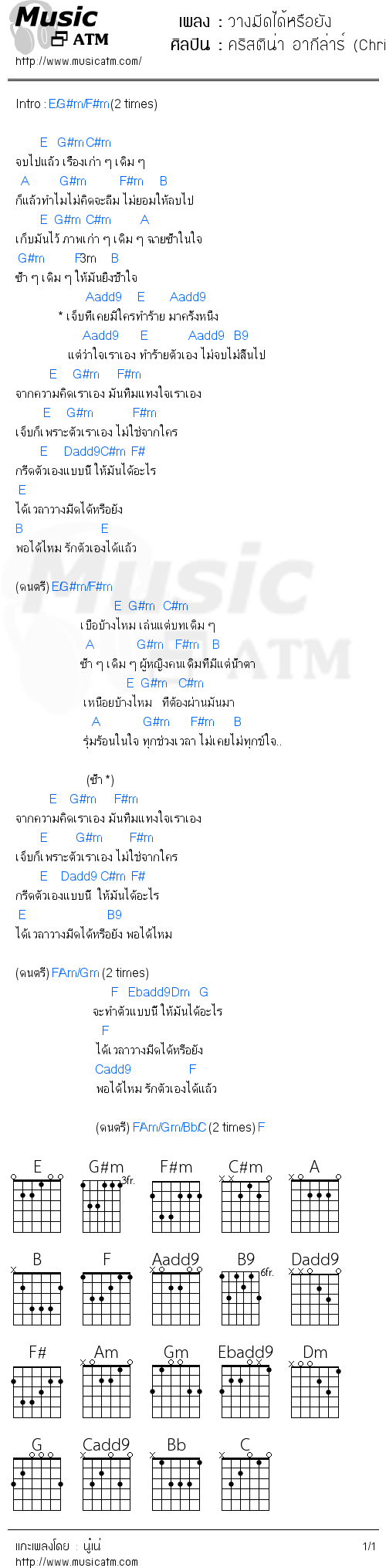 คอร์ดเพลง วางมีดได้หรือยัง