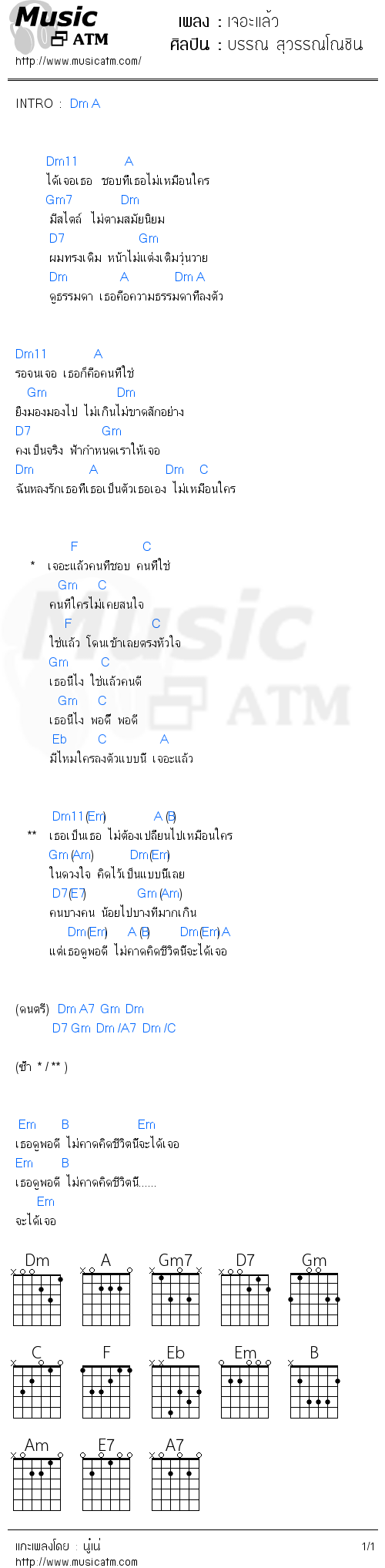 คอร์ดเพลง เจอะแล้ว