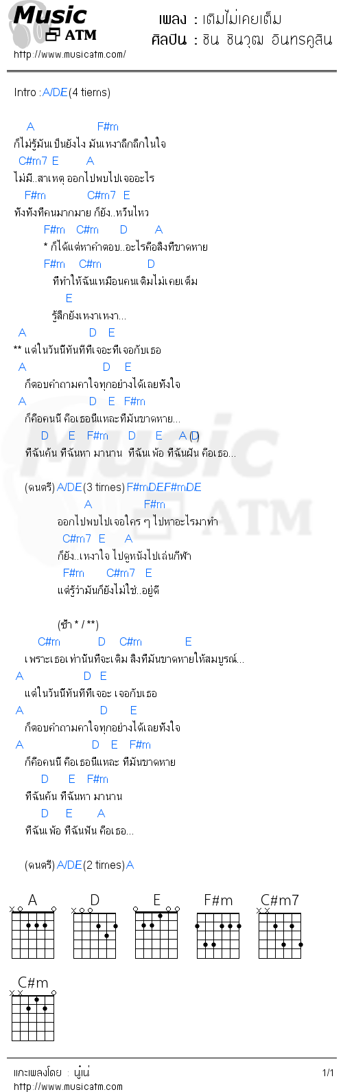 คอร์ดเพลง เติมไม่เคยเต็ม