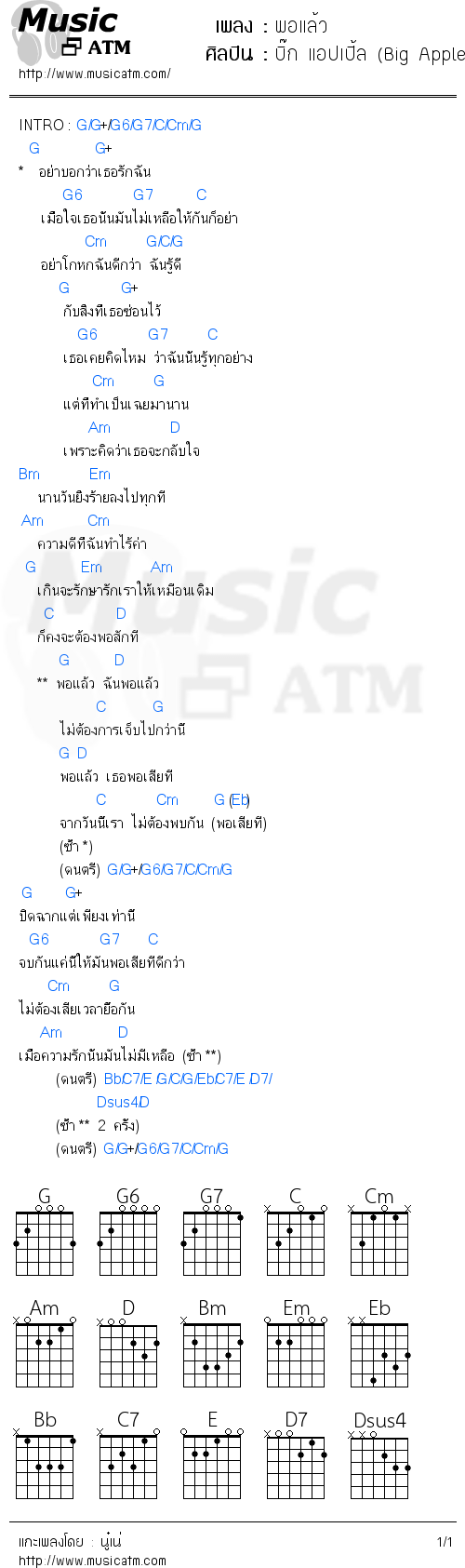 คอร์ดเพลง พอแล้ว