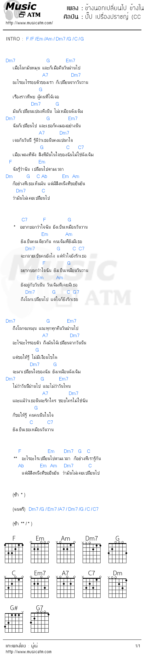 คอร์ดเพลง ข้างนอกเปลี่ยนไป ข้างในเหมือนเดิม