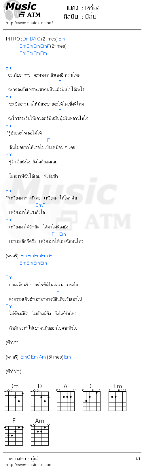 คอร์ดเพลง เหวี่ยง