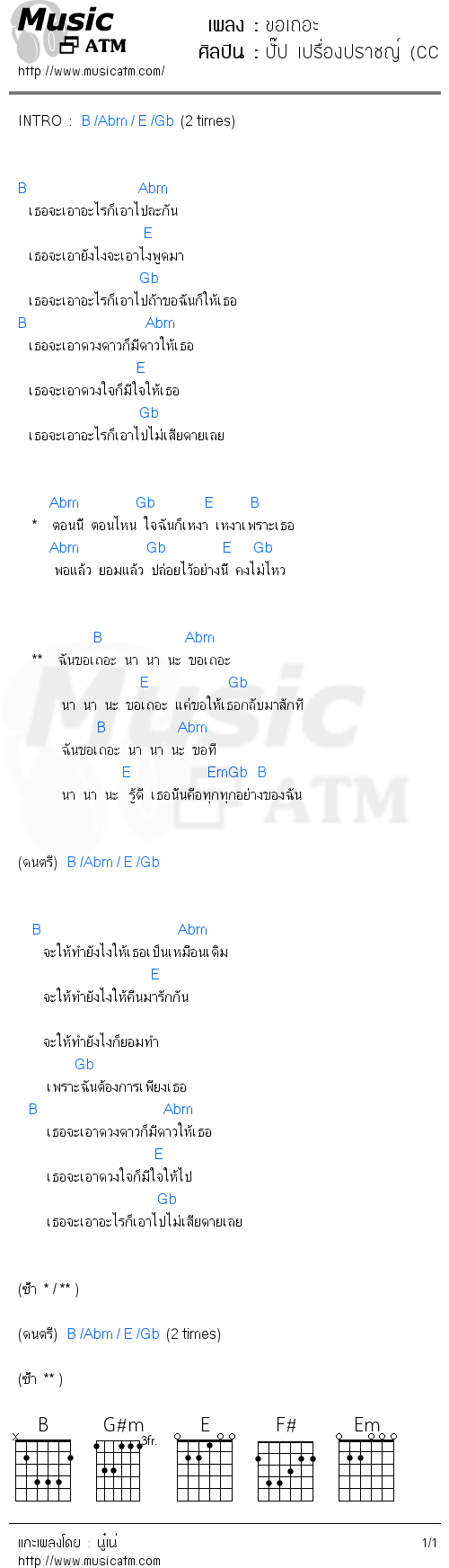 คอร์ดเพลง ขอเถอะ