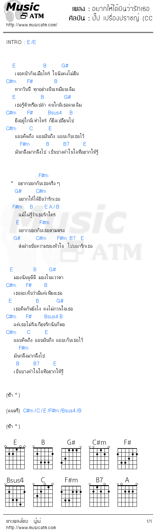 คอร์ดเพลง อยากให้ได้ยินว่ารักเธอ