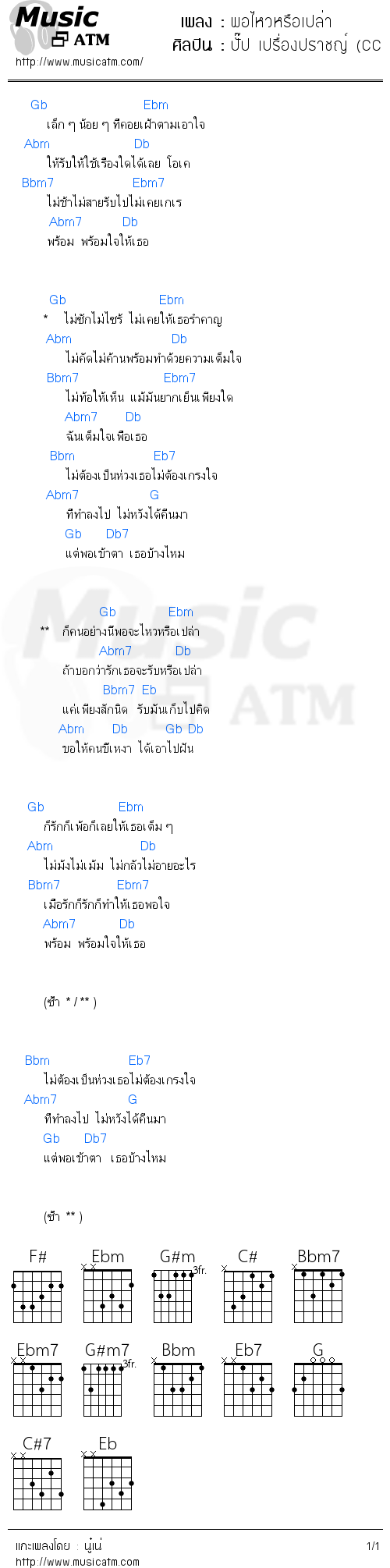 คอร์ดเพลง พอไหวหรือเปล่า