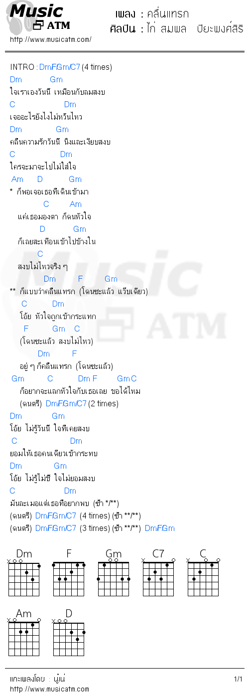 คอร์ดเพลง คลื่นแทรก