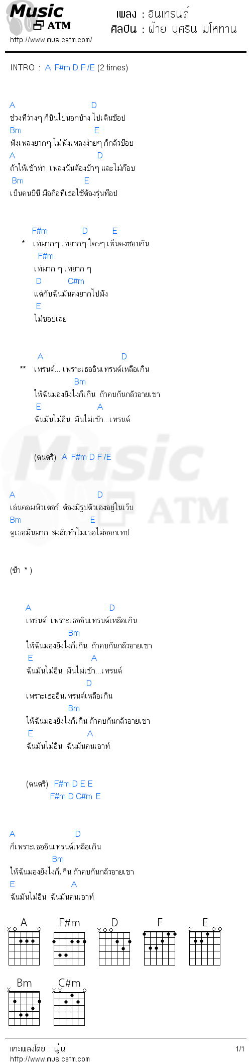 คอร์ดเพลง อินเทรนด์