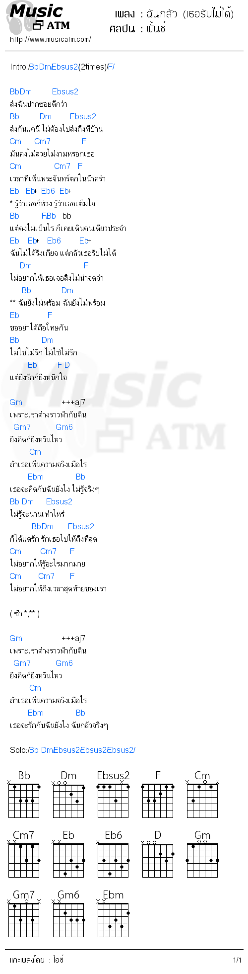 คอร์ดเพลง ฉันกลัว (เธอรับไม่ได้)