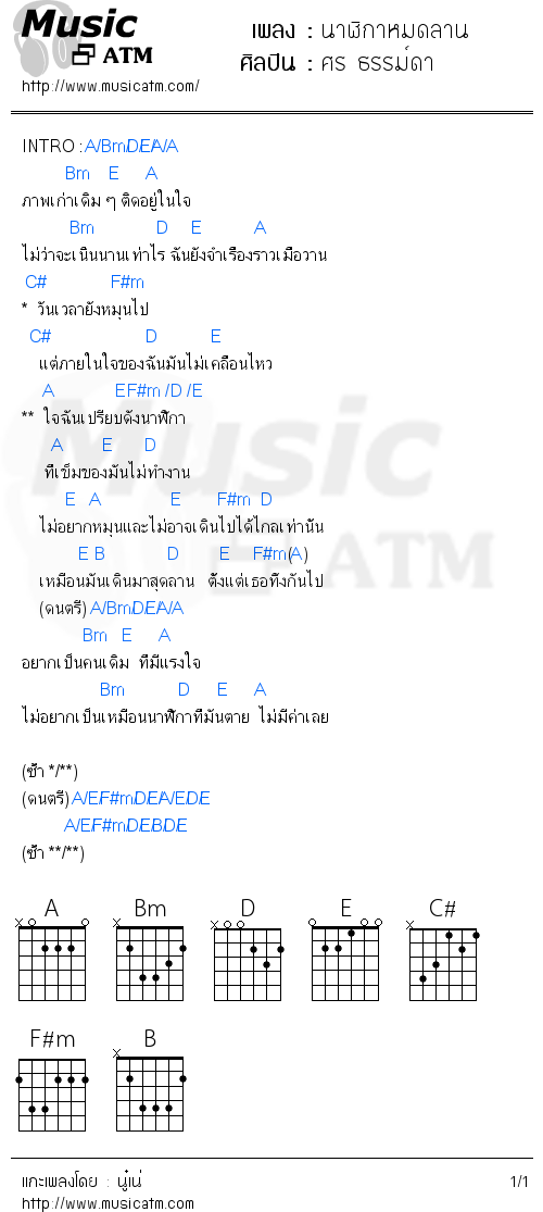 คอร์ดเพลง นาฬิกาหมดลาน