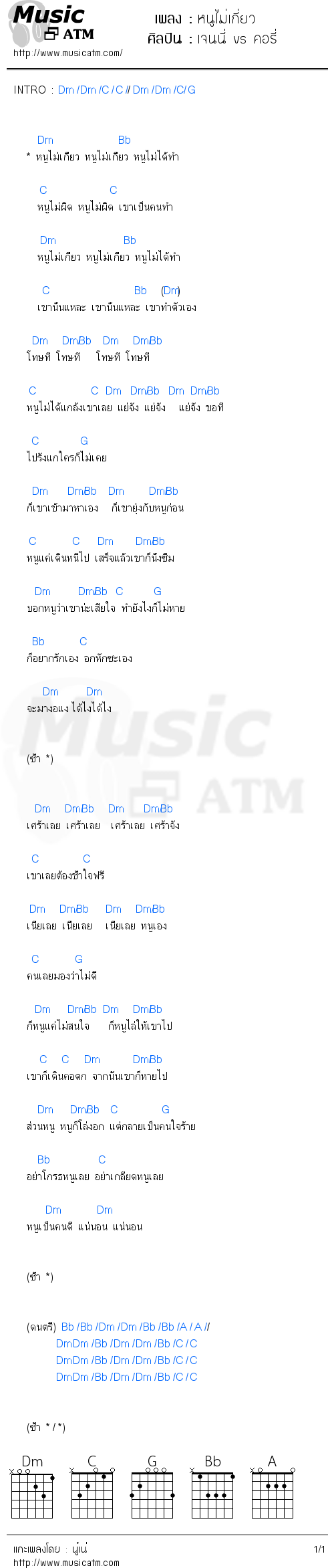 คอร์ดเพลง หนูไม่เกี่ยว - เจนนี่ vs คอรี่ | คอร์ดเพลงใหม่