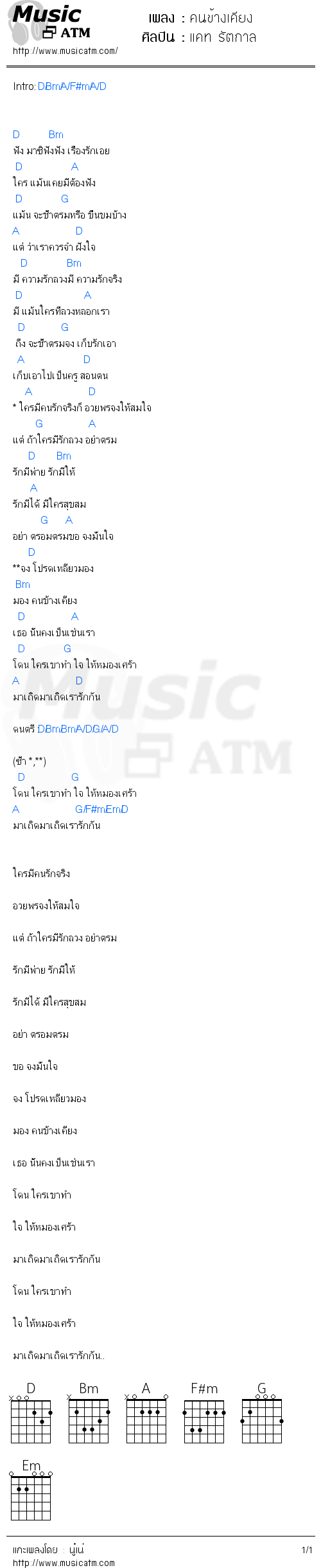 คอร์ดเพลง คนข้างเคียง