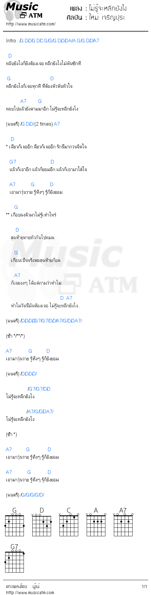 คอร์ดเพลง ไม่รู้จะหลีกยังไง - ใหม่ เจริญปุระ | คอร์ดเพลงใหม่